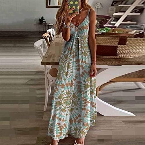 Kadınlar Seksi askı elbise Spagetti Kayışı Tatil Plaj Sundress Tropikal Baskı Backless Maxi Uzun Elbiseler Vestidos