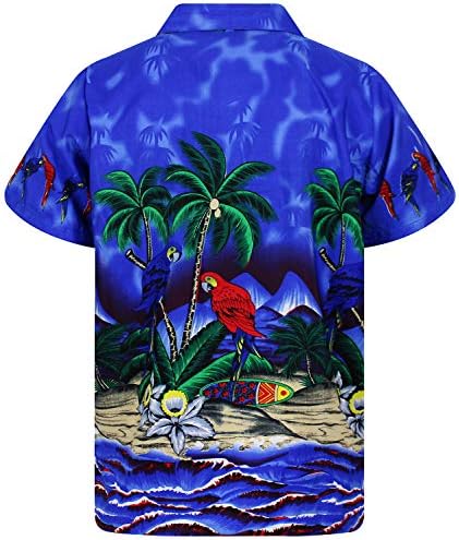 Funky havai gömleği Erkekler Kısa Kollu Frontpocket Hawaiian Baskı Papağan Çiçekler