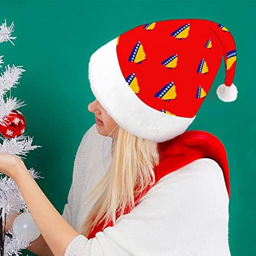 Bosna Hersek Bayrağı Haritası Komik Noel Şapka Noel Baba Şapkaları Kısa Peluş Beyaz Manşetleri Noel Tatil Partisi