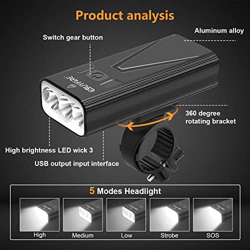 USB şarj edilebilir bisiklet ışıkları seti, bisiklet far 3T6 LED 3000LM, süper parlak far ön ışıkları ve arka arka