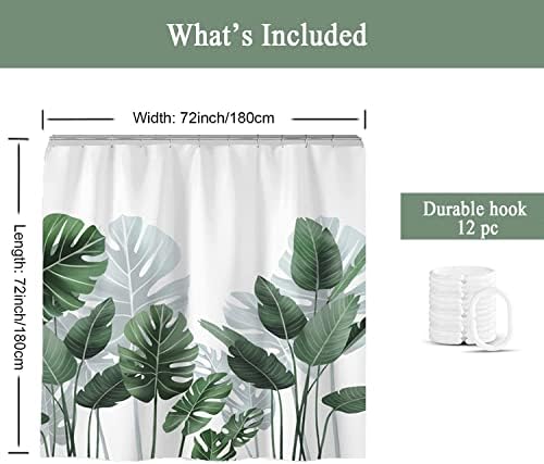 Genel NSR Tropikal Duş Perdesi Yeşil Palmiye Yaprakları Duş Perdeleri Banyo Duşları ve Küvetler için 72inchW x 72inchL