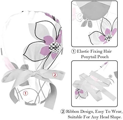 Mersov Büyük Çiçek çalışma Kapağı Düğme ve Ter Bandı, 2 Paket Yeniden Kullanılabilir Cerrahi Cerrahi Şapkalar At Kuyruğu