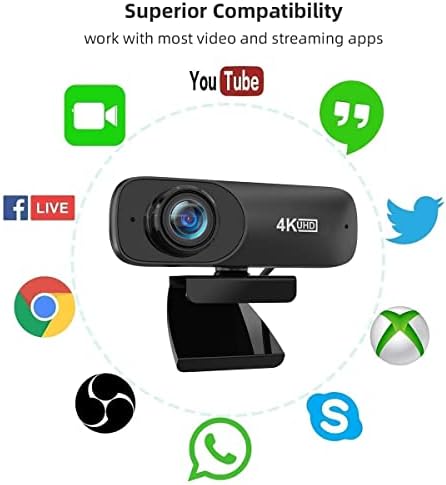UboElfins 4K Webcam Mikrofon, USB Bilgisayar Kamera Zoom için Kapaklı Skype Görüntülü Arama PC Mac Dizüstü Bilgisayar,