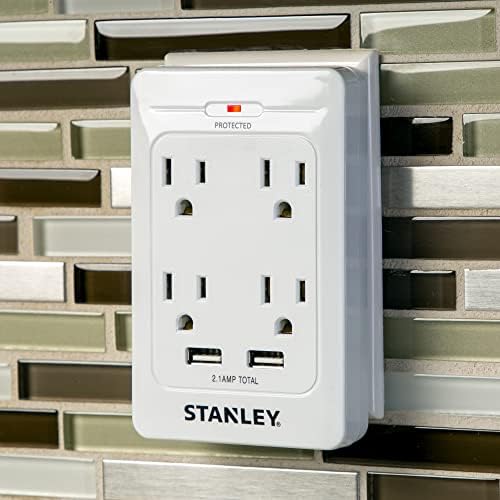 Stanley 33202 SurgeQuad AC ve USB Duvar Musluğu, Beyaz