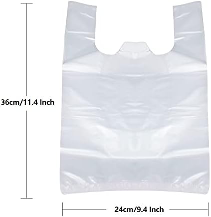 Saplı 100'lü Plastik Tişört Çanta Paketi，9,4 inç x 11,4 inç Şeffaf Alışveriş Çantası，Yeniden Kullanılabilir Süpermarket