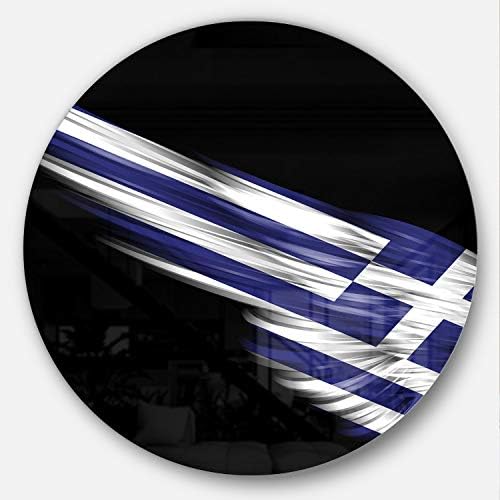 Designart Kanat Yunanistan Bayrağı ile Dijital Yuvarlak Duvar Sanatı Disk 36 inç, 36x36 Disk, Mavi / Beyaz