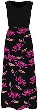 Usumıng Yuvarlak Boyun Cami Elbise Kadınlar için Yaz Kolsuz Maxi Elbise Yüksek Belli Çiçek Baskı Cepler Shift Elbise