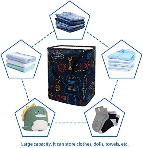 Roket Robot Alien Baskı Katlanabilir çamaşır sepeti, 60L Su Geçirmez çamaşır sepetleri Çamaşır Kutusu Giysi Oyuncak