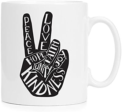 Boho Barış Parmakları-Tam Renkli 12 oz. Kahve, çay ve sıcak çikolata için mükemmel seramik kupa süblimasyon baskısı
