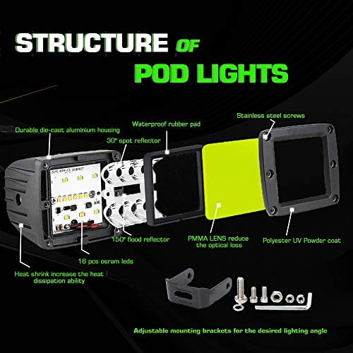 2 ADET 48W 3 İnç LED Pod ışıkları Off Road sürüş ışıkları nokta Sel Combo LED ışıklı çubuklar Sis Farları Kare LED
