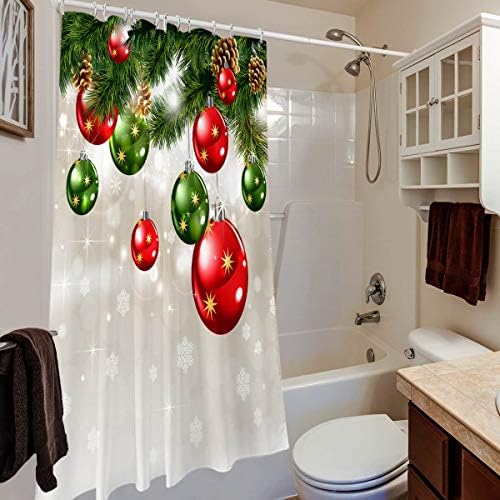 BROSHAN Yeşil Noel Duş perde seti, Noel Baubles Çam Ağacı Dal Sanat Baskı Noel Tatili Banyo Dekor, noel Kumaş Banyo