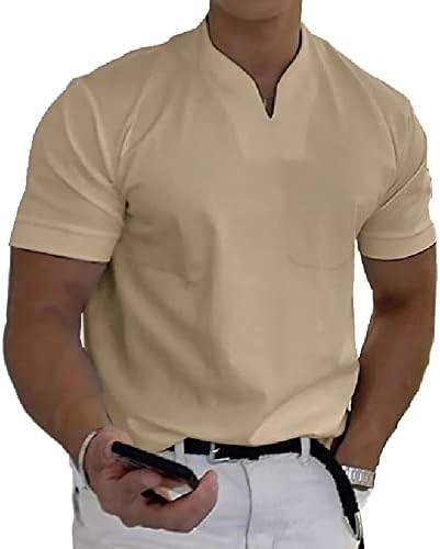 BURWOF Erkek Kas T Shirt v Boyun t shirt Spor Tee Kısa Kollu Moda Egzersiz Gömlek Streç Pamuk Casual Slim Gömlek
