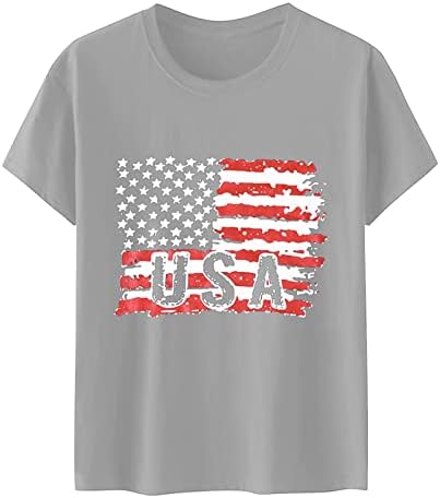 Vatansever Gömlek Kadınlar için ABD Bayrağı Yaz Kısa Kollu O-boyun Tshirt Çizgili Yıldız Gevşek Fit Rahat Tatil Gömlek