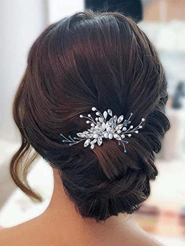 Catery Kristal Gelin Saç Tarak Gümüş saç parçası Gelin Düğün Yan Tarak Mavi Rhinestones Başlığı Saç Klipleri saç aksesuarları