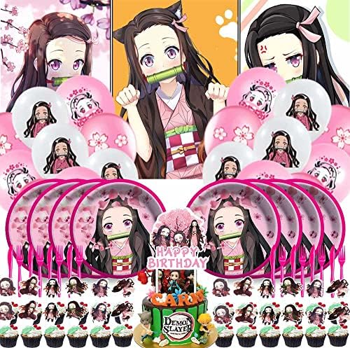Nezuko Parti Malzemeleri Doğum Günü Süslemeleri iblis avcısı Plakaları Afiş Kek Toppers Dekor
