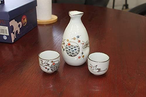 Geleneksel Japon Porselen Sake Seti ~ Japon 4 Bardak 1 Sürahi Sake Seti / Ev ısınma / Hediye / doğum günü hediyesi