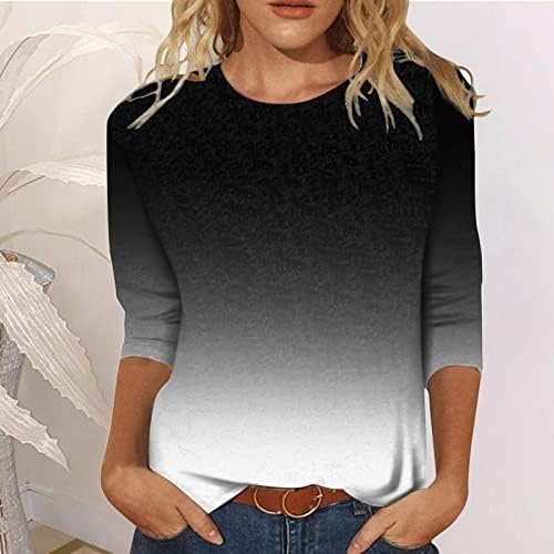 Shusuen Bayan Yaz 2023 Üç Çeyrek Kollu Baskılı O-Boyun T-Shirt Bluz Casual Slim Fit Rahat Tişörtleri