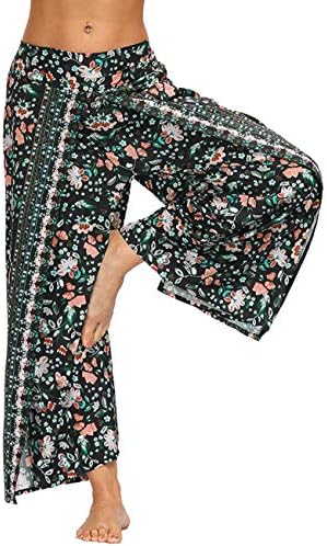 YULUOSHA kadın Boho Hippi Bölünmüş Pantolon Geniş Bacak, Bohemian Gevşek Yoga Palazzo Pantolon Yaz Rahat Çiçek Pantolon
