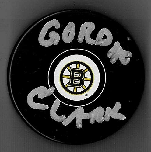 Gordie Clark İmzalı Boston Bruins Diski - İmzalı NHL Diskleri