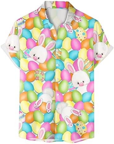 Paskalya Gömlek Erkekler için Komik paskalya yumurtaları Tavşan Havuç Baskılı Düğme Hawaii Gömlek Casual Rahat Fit