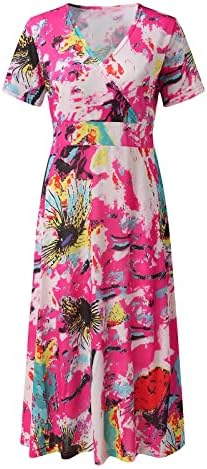 Bayanlar Maxi Elbise Yaz kısa kollu 3D Grafik uzun elbise Çiçek baskı yüksek Bel rahat elbise