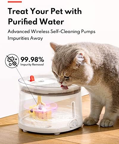 Homerunpet Kedi Su Çeşmesi Kendi Kendini Temizleyen Kablosuz Pompalı Porselen Tepsi, Kediler ve Köpekler için Ultra