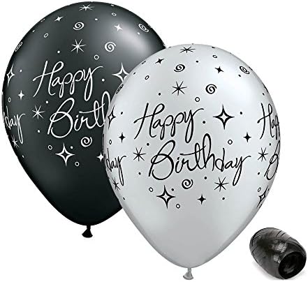 10 Paket 11 Mutlu Yıllar siyah gümüş Parıldıyor lateks balonlar eşleşen kurdele ile