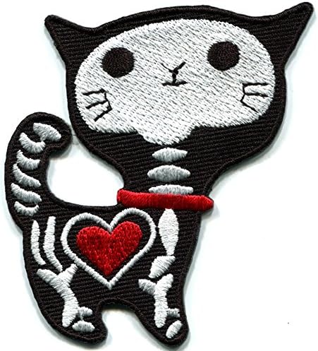 Siyah X-Ray kedi yavru kitty retro kötü şans punk goth ürpertici işlemeli aplike demir-on patch yeni