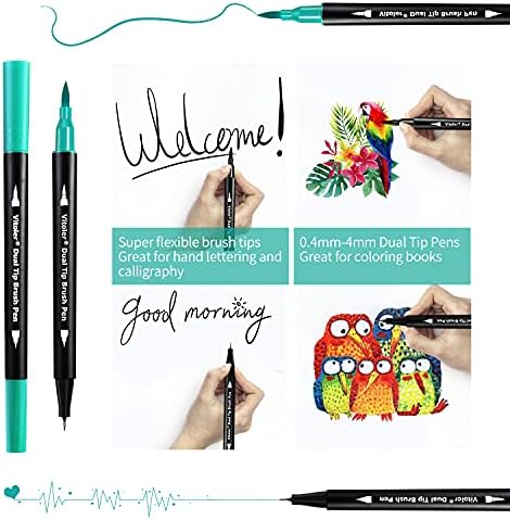 Vitoler çift uçlu fırça işaretleyiciler renkli kalem, güzel nokta günlük kalemler ve çocuk yetişkin boyama çizim planlayıcısı