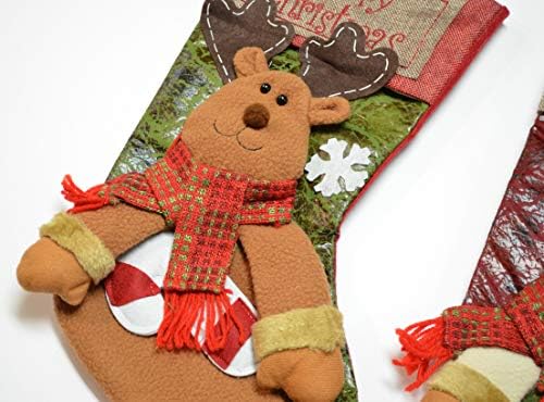 Kök Sevimli Noel Çorap Klasik Ekose Çuval Bezi Ren Geyiği, Santa, Kardan Adam (6 Paket Tüm Tasarımlar)