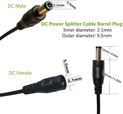 DZYDZR 3 adet 5.5 mm x 2.1 mm Y Splitter Kablo 1 Kadın 3 Erkek Splitter 3 Yollu DC Güç Kablosu için LED Şerit-CCTV
