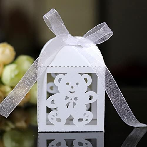CUJUX 50 pcs Küçük Ayı Şeker Kutuları Tatlılar Favor Hediye şeritli kutular için Doğum Günü Günü Düğün Parti Malzemeleri