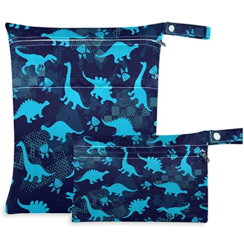 visesunny Mavi Dinozor ayak izi Fermuarlı cepli 2 adet ıslak çanta Yıkanabilir kullanımlık Seyahat için geniş, Plaj,