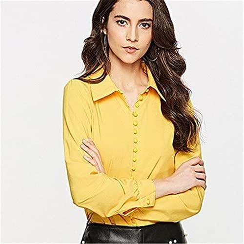 Andongnywell kadın Rahat Düz Renk Yaka Uzun Kollu Düzensiz Göğüslü Düğme T-Shirt Tunik Bluz