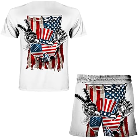 Bmısegm Yaz Eşofman Takımları Erkekler İçin Set Yaz Takım Elbise Spor erkek Bağımsızlık Günü 3D Bayrağı Amerikan Üç