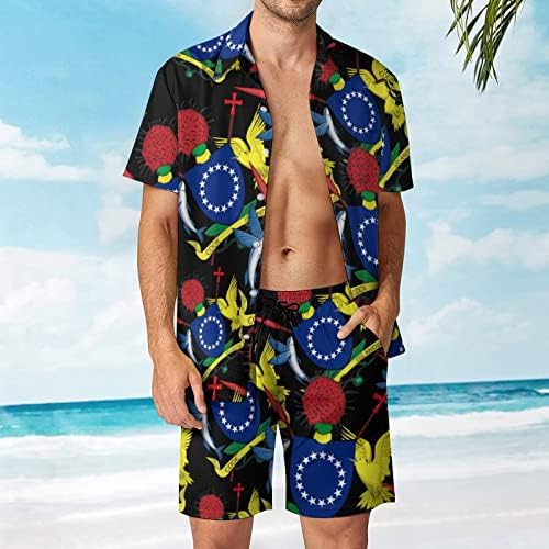 Ceket Kolları Cook Adaları erkek 2 Parça Plaj Kıyafetleri Hawaiian Düğme Aşağı Kısa Kollu Gömlek ve Şort Takım Elbise