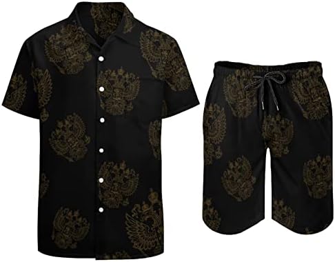 Ceket Silah Rusya erkek 2 Parça Plaj Kıyafetleri Hawaiian Düğme Aşağı Kısa Kollu Gömlek ve Şort Takım Elbise