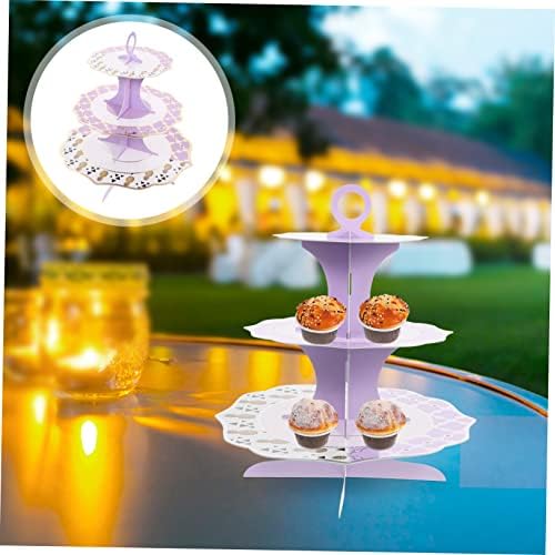 ıfundom 3 adet 3 Düğün Pastası Yuvarlak Standı Bebek Kulesi Kağıt Katlı Tek Kullanımlık Muffin Aksesuar Ekran Mor