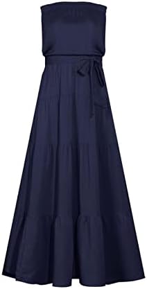 Kadın Yaz Kapalı Omuz Bohemian Elbise Straplez Plaj Parti Uzun Maxi Elbise Düz Renk Tüp Üst Ruffled Sundress