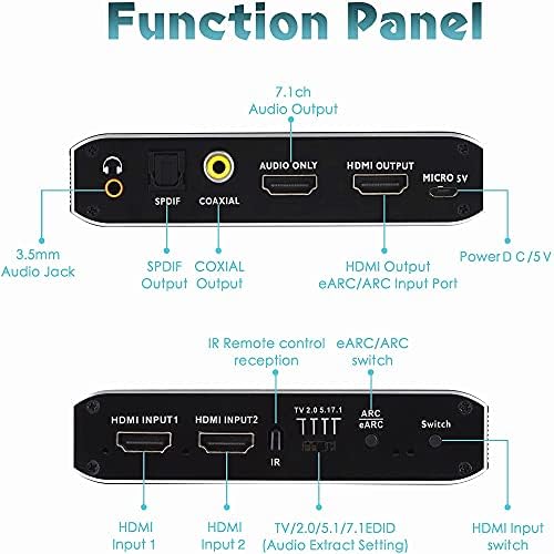 ARC ile 4K HDMI Switcher Ses Çıkarıcı, IR Uzaktan Kumandalı 3 Portlu 2'si 1 Arada HDMI 2.0 Switcher Seçici, Apple