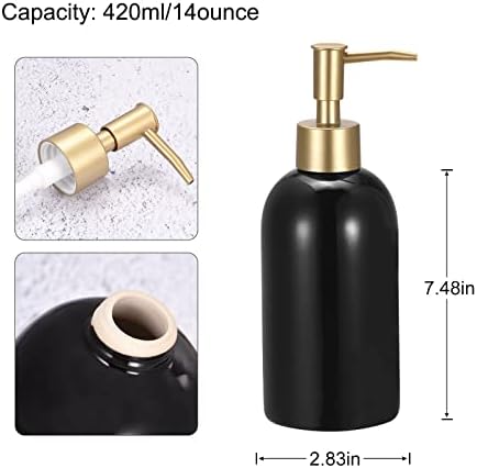 uxcell Sabunluk-14Oz Seramik Çanak El sabunu dispenseri Paslanmaz Çelik Pompa ile Mutfak Banyo için, Siyah