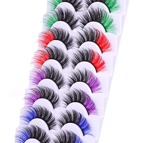 Noel Renkli Kirpikler Wispy Doğal Görünüm Vizon Kirpiklere Renk Festivali Dekoratif Renkli C Kıvırmak Kedi Gözü Şeritler