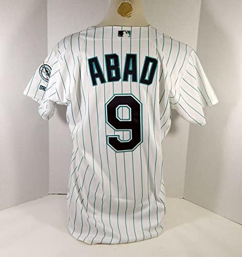 2002 Florida Marlins Andy Abad 9 Oyun Verilmiş Beyaz Forma 46 DP14320 - Oyun Kullanılmış MLB Formaları