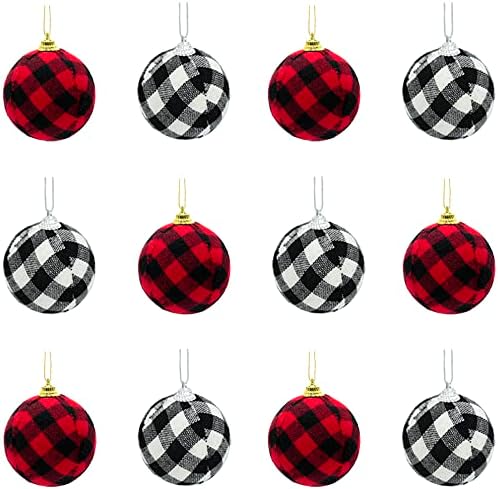 12 Paket Noel Süsler Buffalo Ekose Noel Topları Dekoratif Noel Ağacı askı süsleri Noel Süslemeleri için (Karışık Renkler)