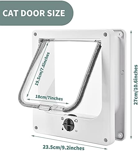 Pattepoint Kedi Kapıları Mıknatıslı 4 Yollu Kilitleme Beyaz/Siyah M/L Kedi Kanadı, Kolay Kurulum Tüm Evcil Hayvanlar