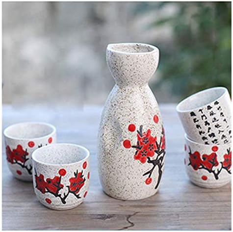 5 adet / takım Seramik Sake Pot kap seti Flagon Likör Bardağı Ruhları kap seti Japon Bar Şarap Seti Çiçek Metin Desen