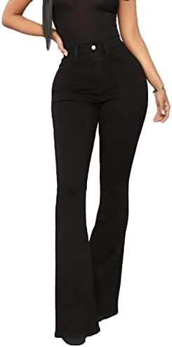 Maiyifu-GJ Kadınlar Yüksek Bel Geniş Bacak Bootcut Kot Yıkanmış Flare Çan Alt Jean Pantolon Retro Streç Slim Fit Kot