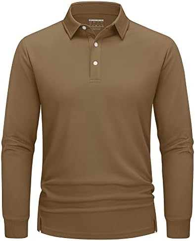 TACVASEN erkek Golf polo gömlekler Hızlı Kuru Nem Esneklik Hafif Rahat Uzun Kollu Gömlek 3 Düğmeli